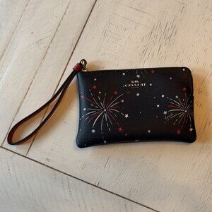 Coach Corner Zip Wristlet With Fireworks Print